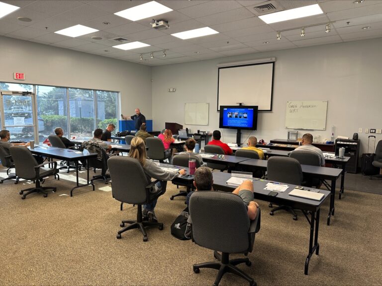 Trainer, Greg Anderson, at front of class teaching a WRT Certification Course